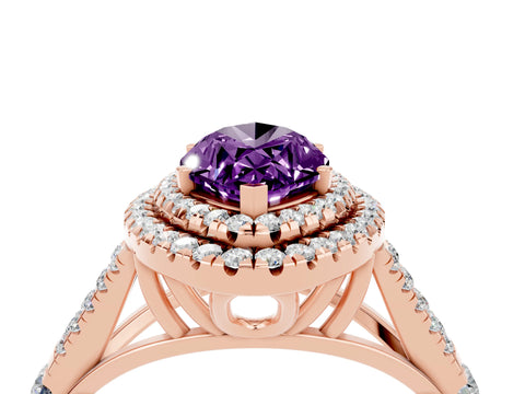 Rose gold Double Halo Marquise Cut Amethyst Pavé Split Shank Ring with Prong Setting_4
