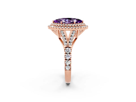 Rose gold Double Halo Marquise Cut Amethyst Split Shank Engagement Ring with Four-Prong Setting_2