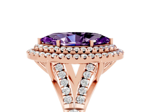 Rose gold Double Halo Marquise Cut Amethyst Split Shank Engagement Ring with Four-Prong Setting_5