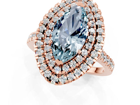 Rose gold Double Halo Marquise Cut Aquamarine Pavé Band with Four-Prong Setting_1