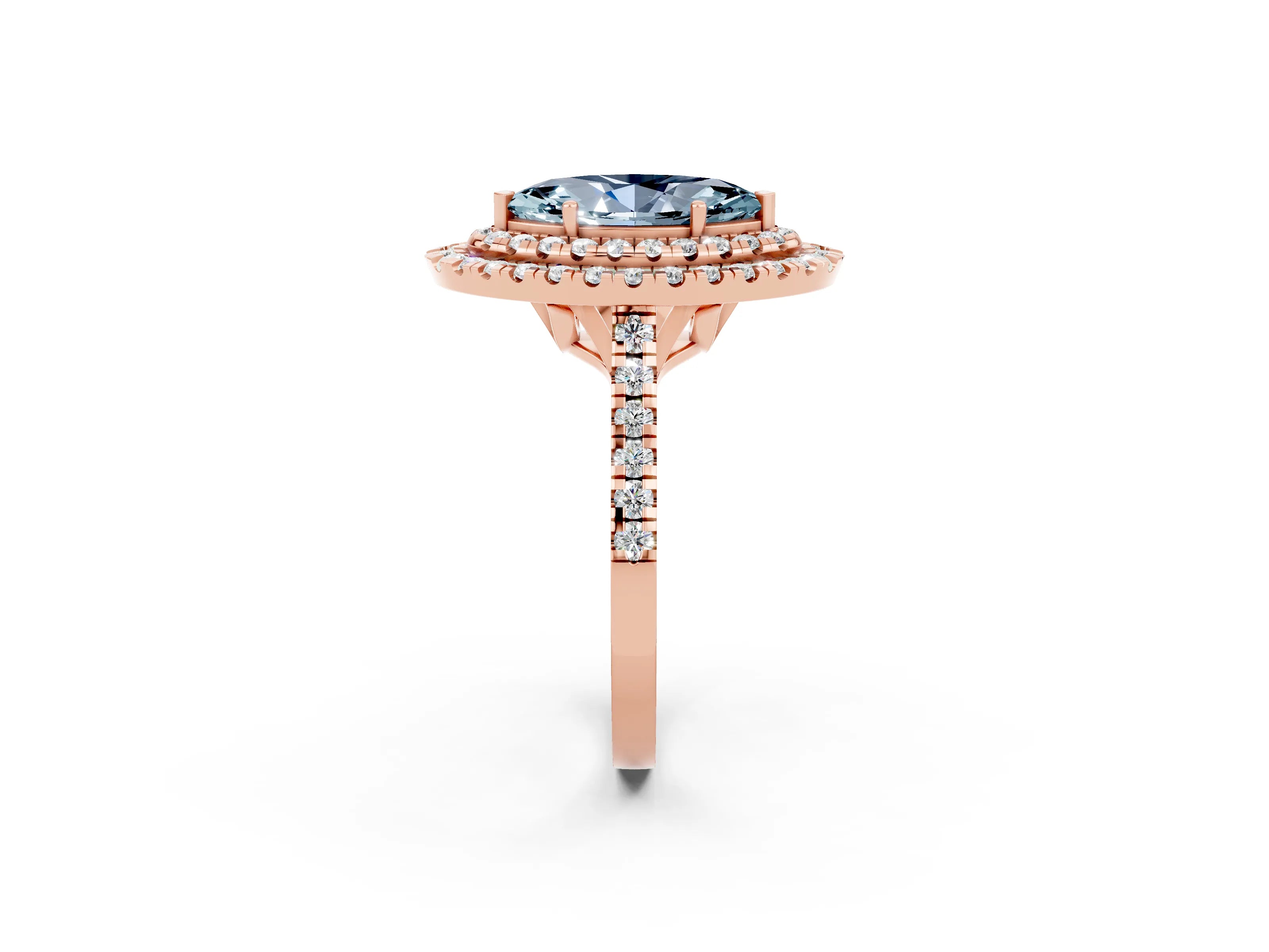 Rose gold Double Halo Marquise Cut Aquamarine Pavé Band with Four-Prong Setting_2