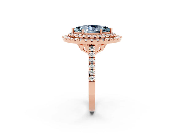 Rose gold Double Halo Marquise Cut Aquamarine Pavé Band with Four-Prong Setting