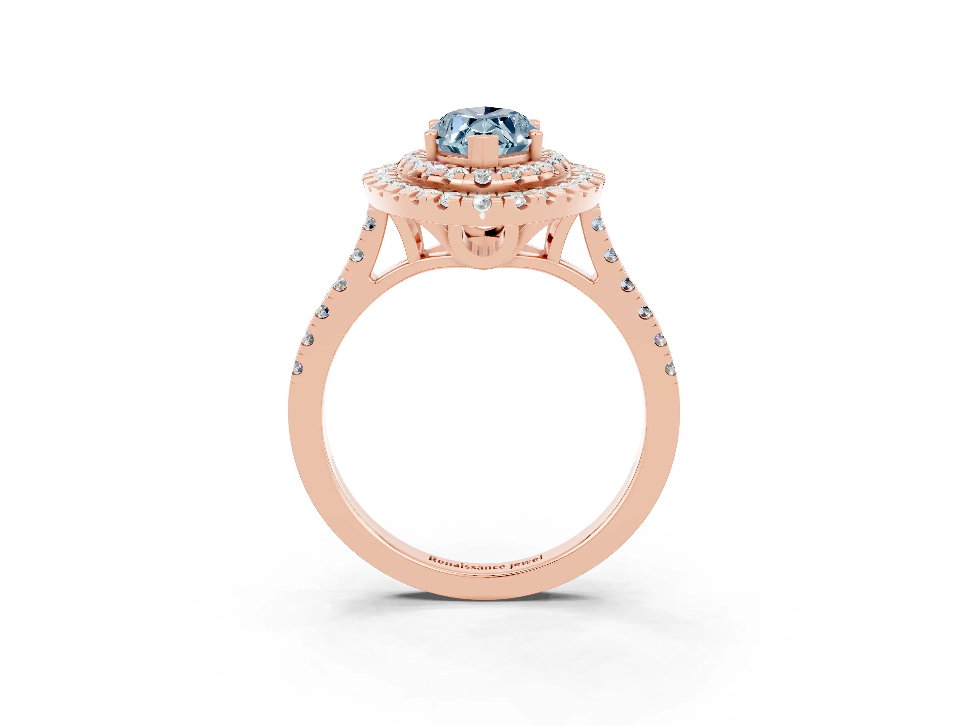 Rose gold Double Halo Marquise Cut Aquamarine Pavé Band with Four-Prong Setting_3