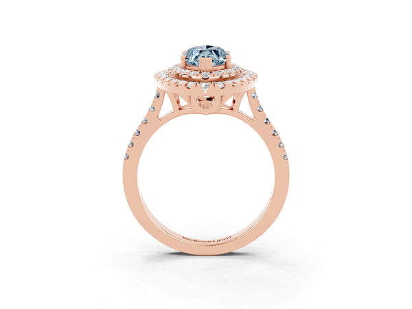 Rose gold Double Halo Marquise Cut Aquamarine Pavé Band with Four-Prong Setting
