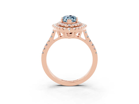 Rose gold Double Halo Marquise Cut Aquamarine Pavé Band with Four-Prong Setting_3