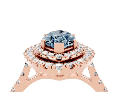Rose gold Double Halo Marquise Cut Aquamarine Pavé Band with Four-Prong Setting_4