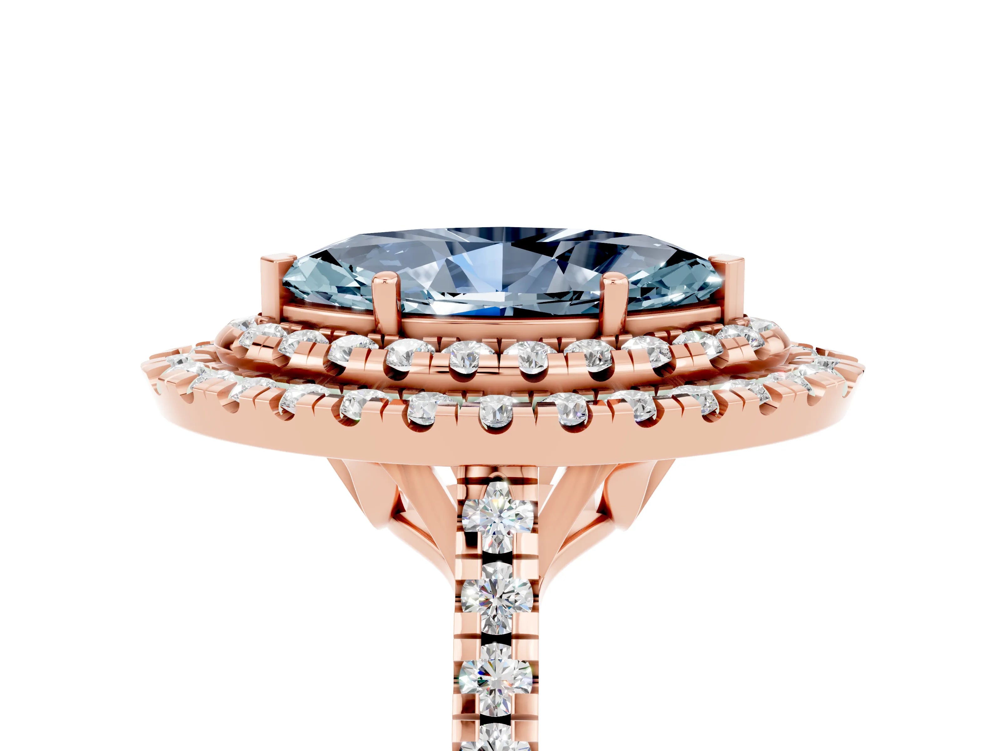 Rose gold Double Halo Marquise Cut Aquamarine Pavé Band with Four-Prong Setting_5