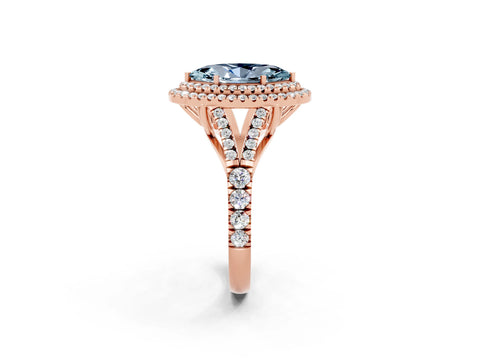 Rose gold Double Halo Marquise Cut Aquamarine Pavé Split Shank Ring with Prong Setting_2