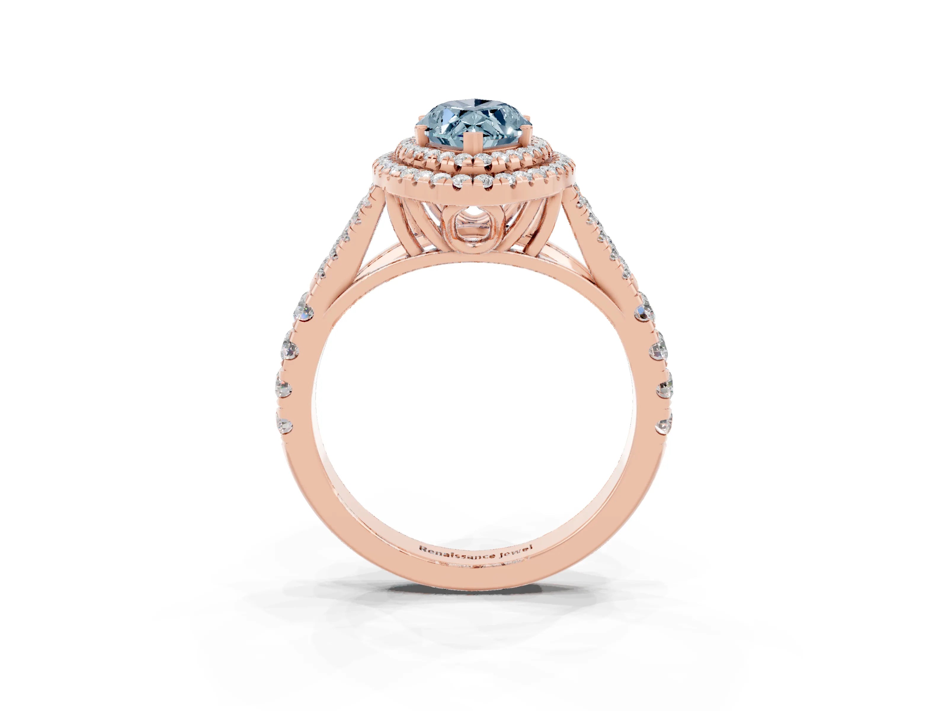 Rose gold Double Halo Marquise Cut Aquamarine Pavé Split Shank Ring with Prong Setting_3
