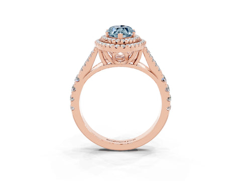 Rose gold Double Halo Marquise Cut Aquamarine Pavé Split Shank Ring with Prong Setting_3