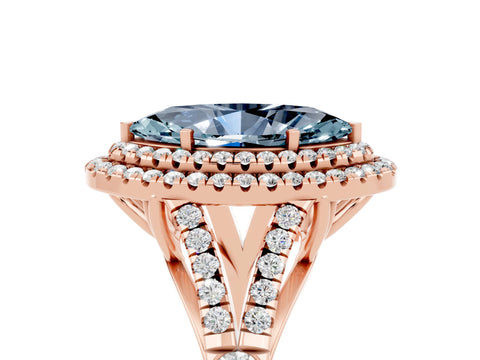 Rose gold Double Halo Marquise Cut Aquamarine Pavé Split Shank Ring with Prong Setting_5