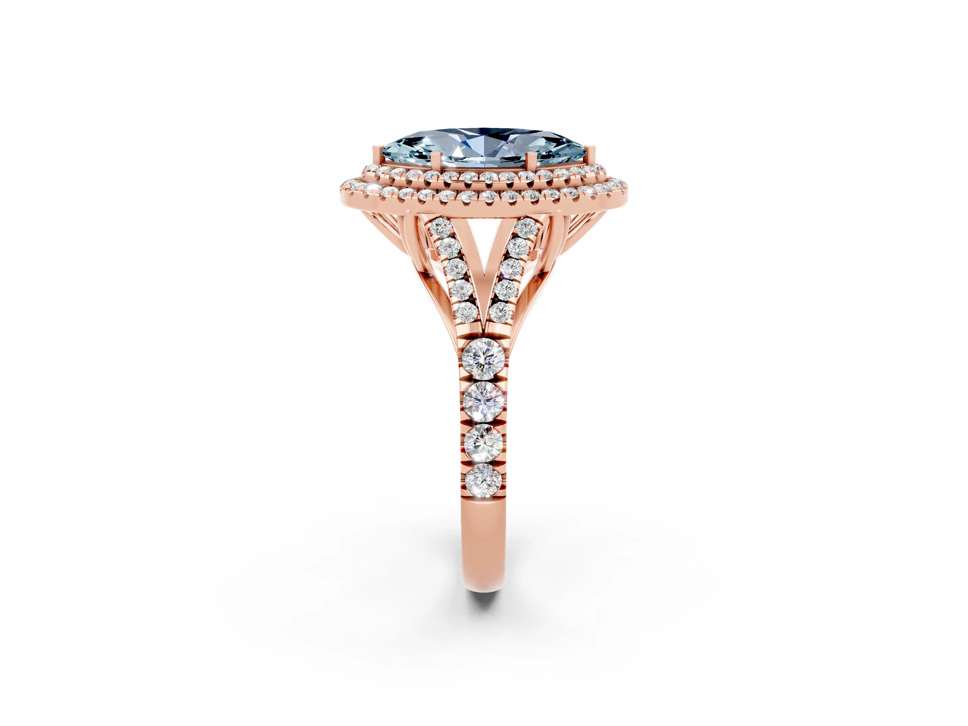 Rose gold Double Halo Marquise Cut Aquamarine Split Shank Engagement Ring with Four-Prong Setting_2