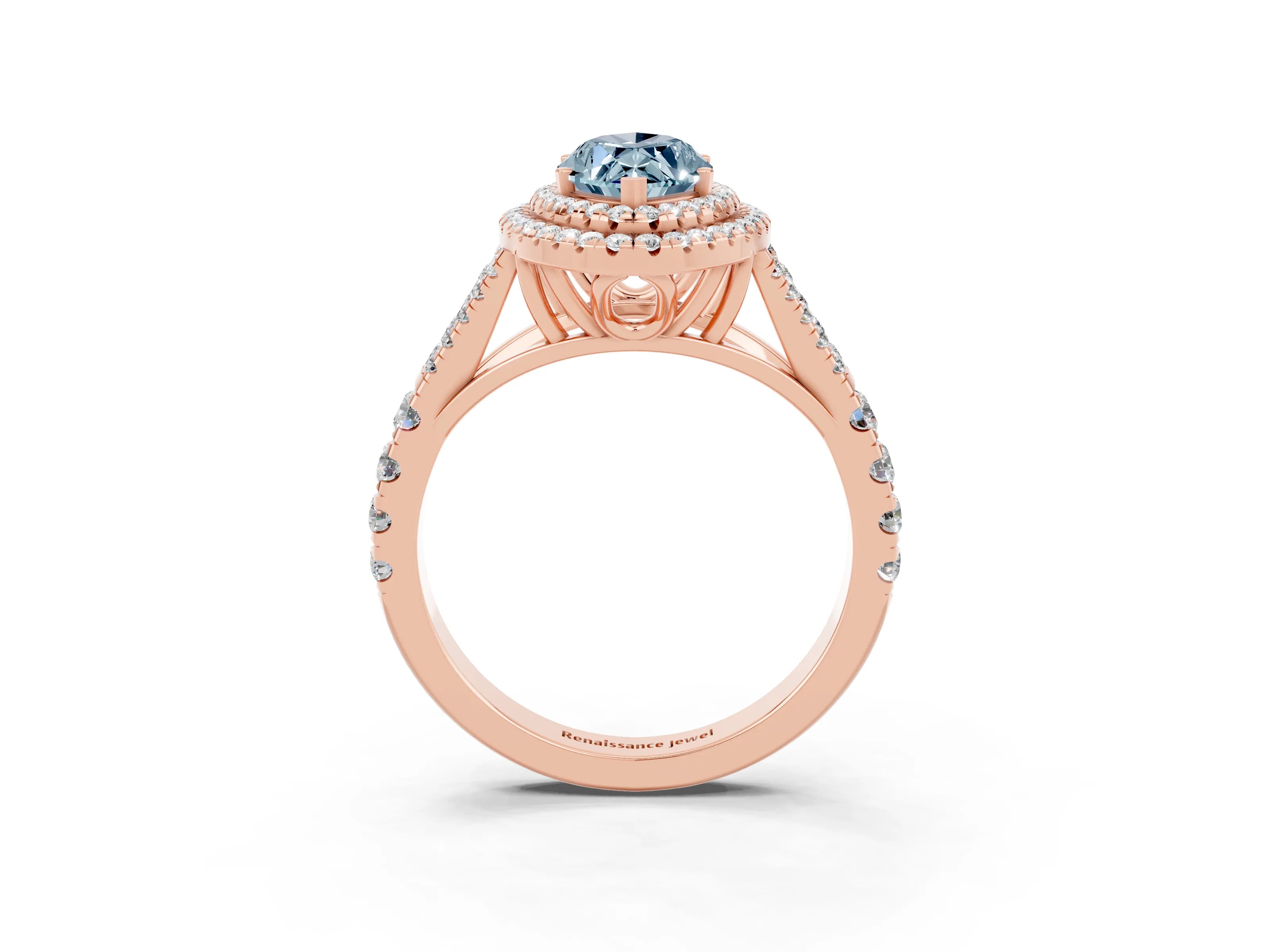 Rose gold Double Halo Marquise Cut Aquamarine Split Shank Engagement Ring with Four-Prong Setting_3