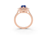 Rose gold Double Halo Marquise Cut Blue Sapphire Pavé Band with Four-Prong Setting_3