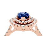 Rose gold Double Halo Marquise Cut Blue Sapphire Pavé Band with Four-Prong Setting_4