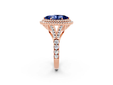 Rose gold Double Halo Marquise Cut Blue Sapphire Split Shank Engagement Ring with Four-Prong Setting_2