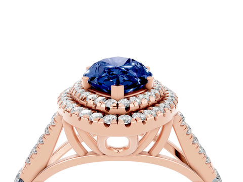 Rose gold Double Halo Marquise Cut Blue Sapphire Split Shank Engagement Ring with Four-Prong Setting_4