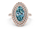 Rose gold Double Halo Marquise Cut Blue Topaz Pavé Band with Four-Prong Setting