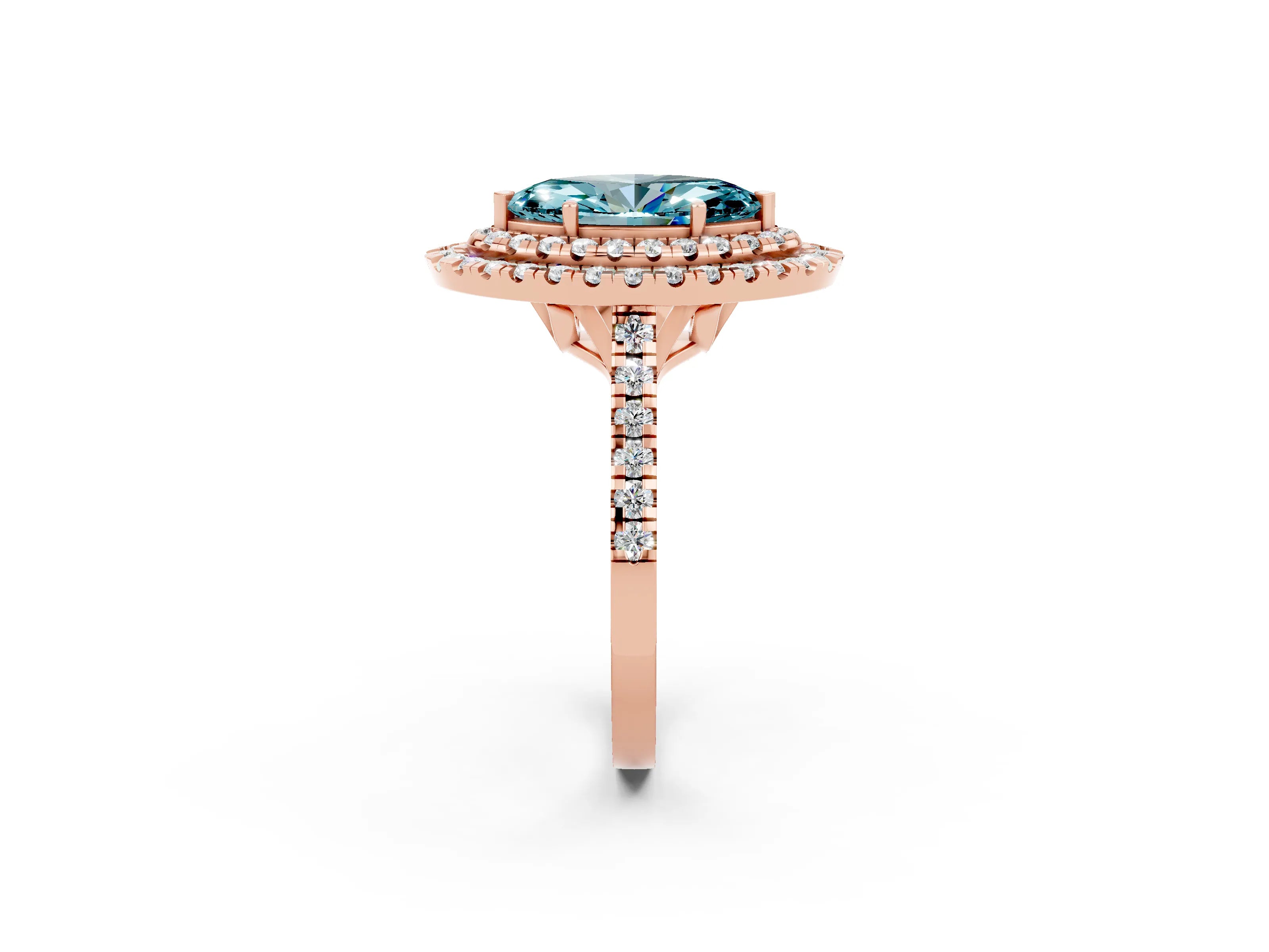 Rose gold Double Halo Marquise Cut Blue Topaz Pavé Band with Four-Prong Setting_2
