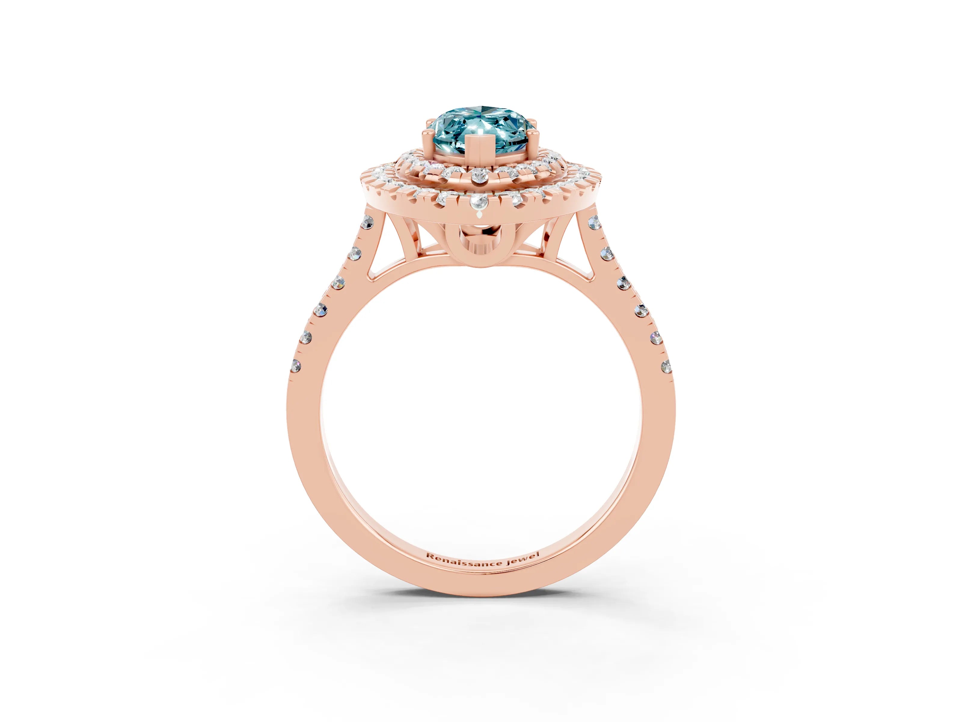 Rose gold Double Halo Marquise Cut Blue Topaz Pavé Band with Four-Prong Setting_3