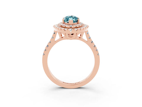 Rose gold Double Halo Marquise Cut Blue Topaz Pavé Band with Four-Prong Setting_3