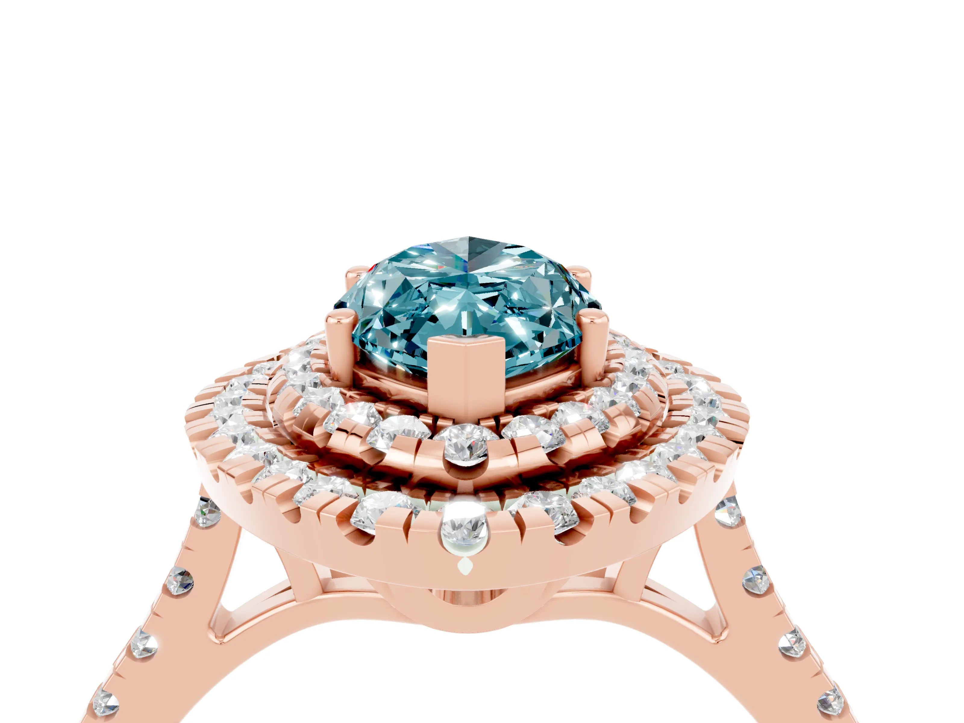 Rose gold Double Halo Marquise Cut Blue Topaz Pavé Band with Four-Prong Setting_4