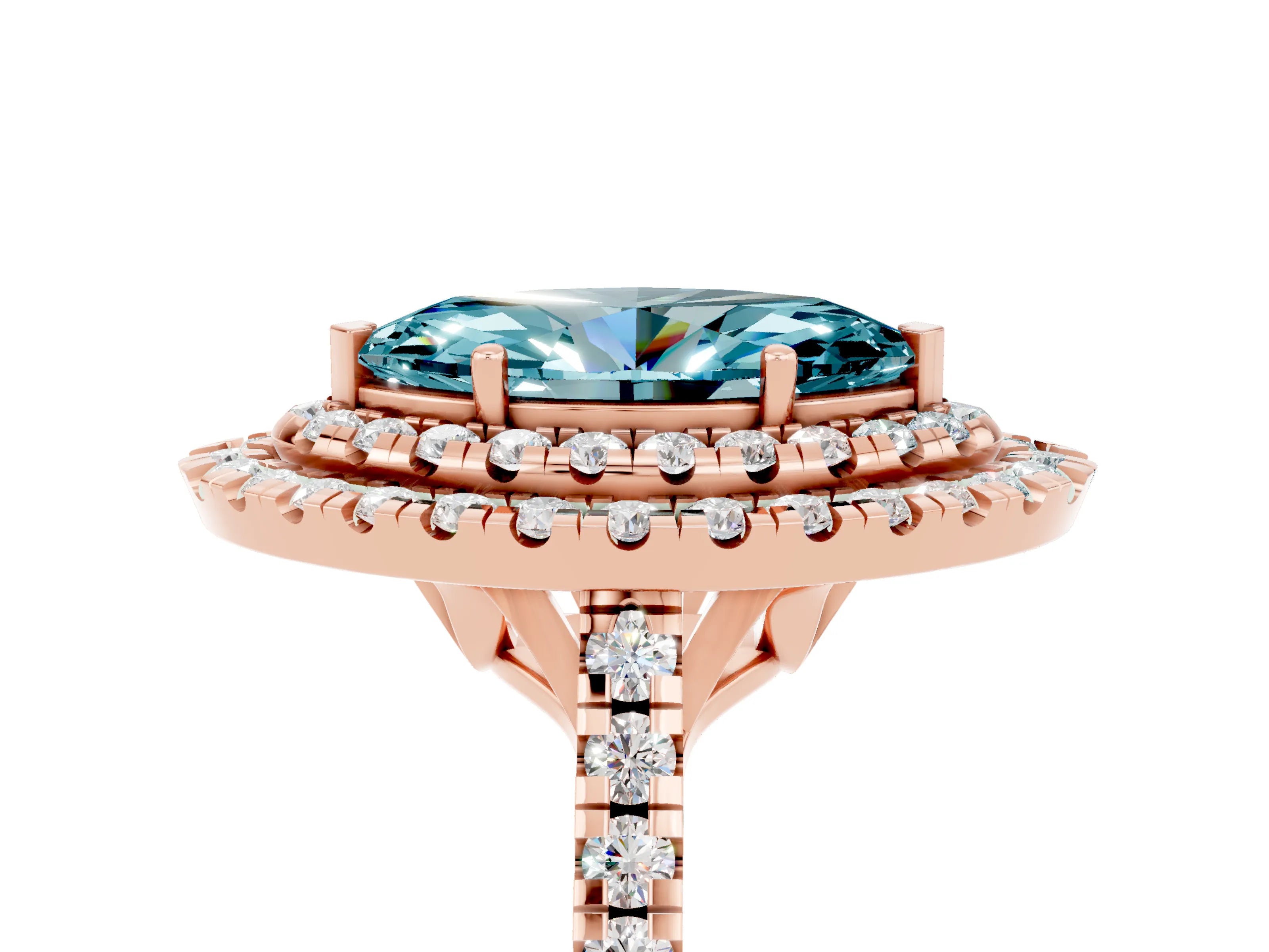 Rose gold Double Halo Marquise Cut Blue Topaz Pavé Band with Four-Prong Setting_5