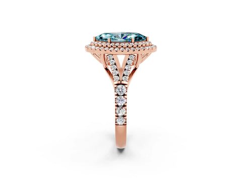Rose gold Double Halo Marquise Cut Blue Topaz Pavé Split Shank Ring with Prong Setting_2
