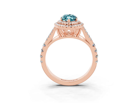 Rose gold Double Halo Marquise Cut Blue Topaz Pavé Split Shank Ring with Prong Setting_3