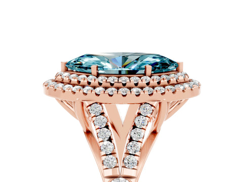 Rose gold Double Halo Marquise Cut Blue Topaz Pavé Split Shank Ring with Prong Setting_5