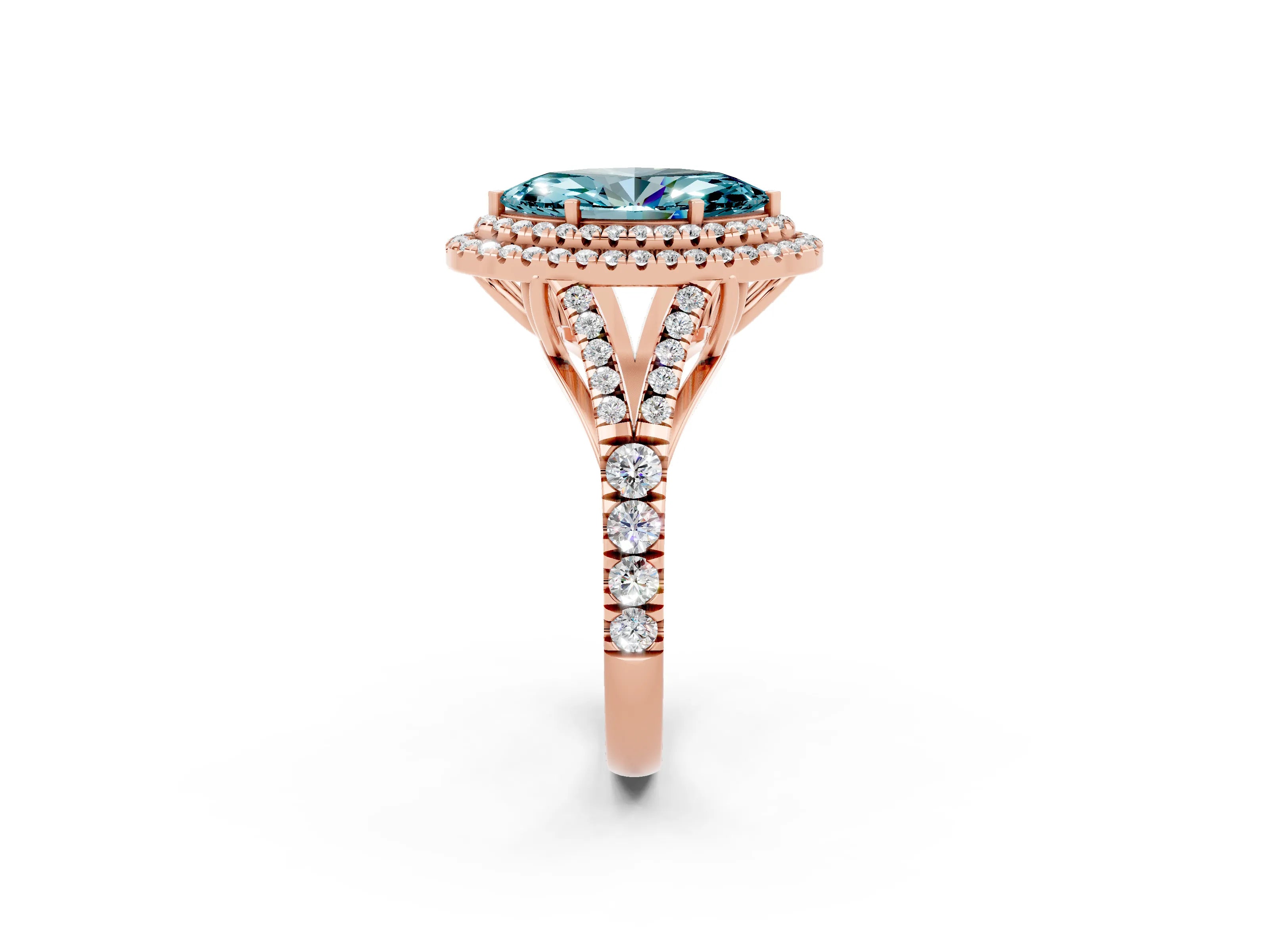 Rose gold Double Halo Marquise Cut Blue Topaz Split Shank Engagement Ring with Four-Prong Setting_2