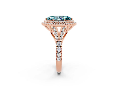Rose gold Double Halo Marquise Cut Blue Topaz Split Shank Engagement Ring with Four-Prong Setting_2