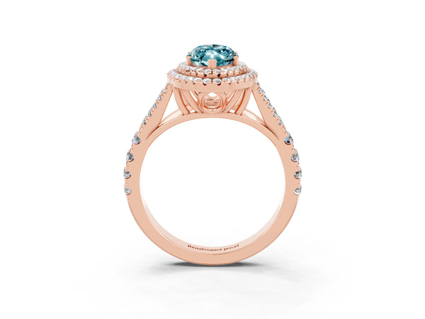 Rose gold Double Halo Marquise Cut Blue Topaz Split Shank Engagement Ring with Four-Prong Setting