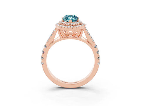 Rose gold Double Halo Marquise Cut Blue Topaz Split Shank Engagement Ring with Four-Prong Setting_3