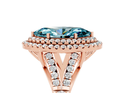 Rose gold Double Halo Marquise Cut Blue Topaz Split Shank Engagement Ring with Four-Prong Setting_5