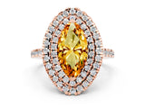 Rose gold Double Halo Marquise Cut Citrine Pavé Band with Four-Prong Setting