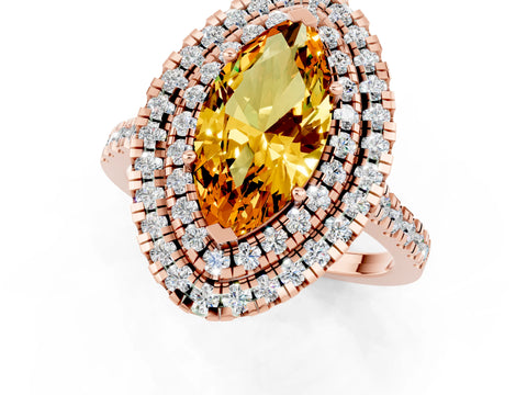 Rose gold Double Halo Marquise Cut Citrine Pavé Band with Four-Prong Setting_1