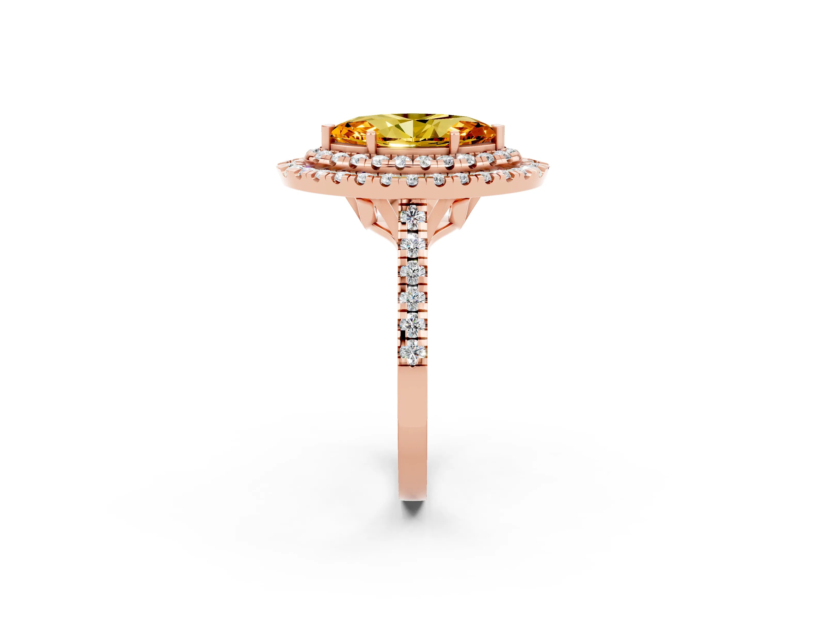 Rose gold Double Halo Marquise Cut Citrine Pavé Band with Four-Prong Setting_2