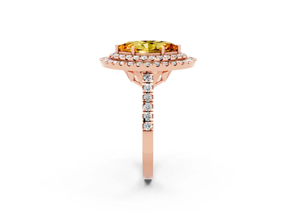 Rose gold Double Halo Marquise Cut Citrine Pavé Band with Four-Prong Setting