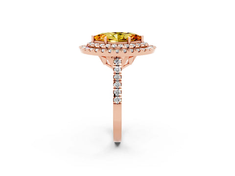 Rose gold Double Halo Marquise Cut Citrine Pavé Band with Four-Prong Setting_2