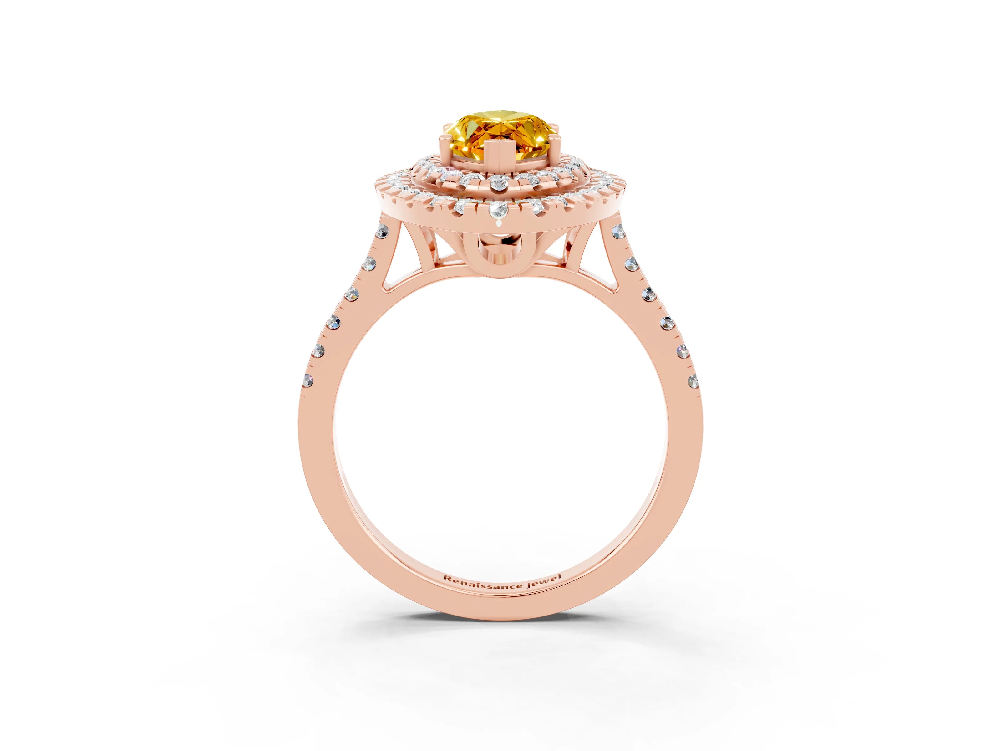 Rose gold Double Halo Marquise Cut Citrine Pavé Band with Four-Prong Setting_3