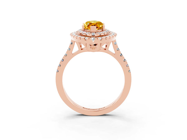 Rose gold Double Halo Marquise Cut Citrine Pavé Band with Four-Prong Setting
