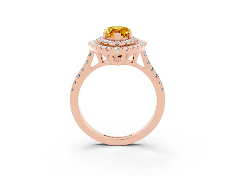Rose gold Double Halo Marquise Cut Citrine Pavé Band with Four-Prong Setting_3