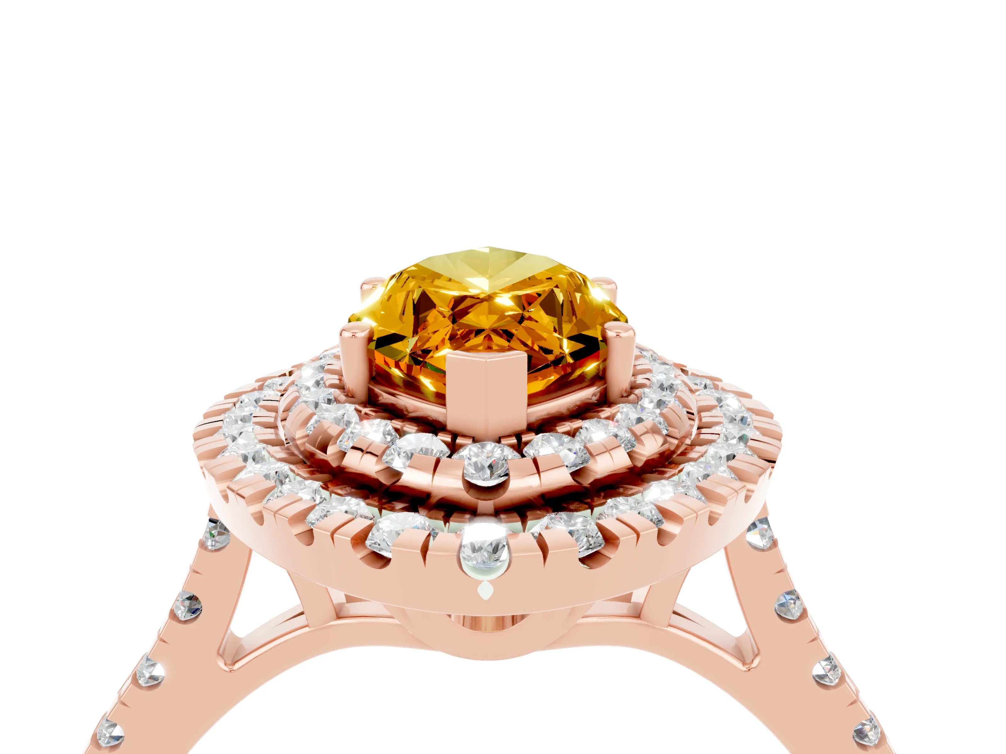 Rose gold Double Halo Marquise Cut Citrine Pavé Band with Four-Prong Setting_4
