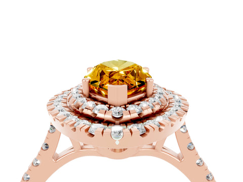 Rose gold Double Halo Marquise Cut Citrine Pavé Band with Four-Prong Setting_4