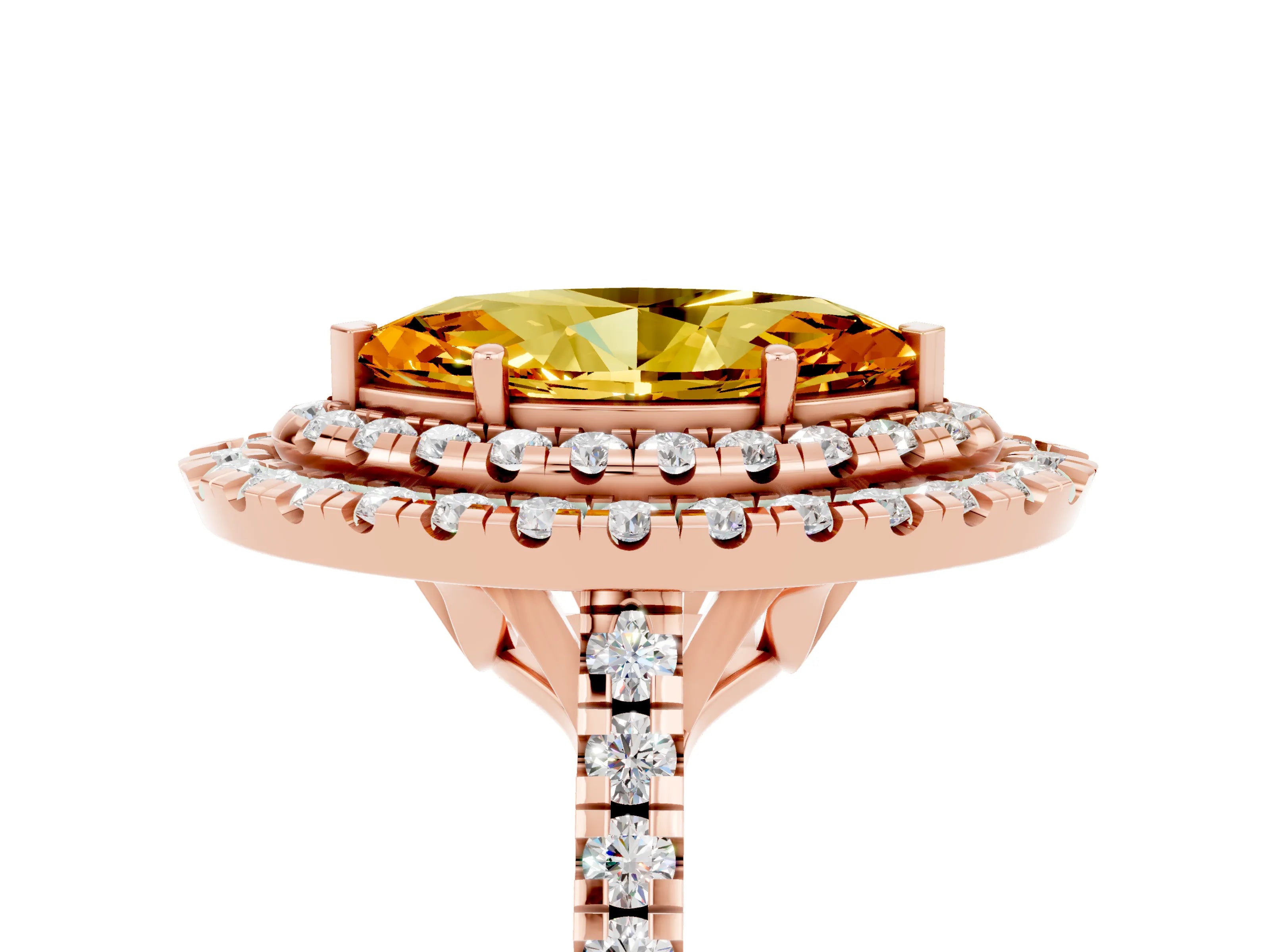 Rose gold Double Halo Marquise Cut Citrine Pavé Band with Four-Prong Setting_5