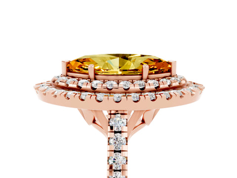 Rose gold Double Halo Marquise Cut Citrine Pavé Band with Four-Prong Setting_5