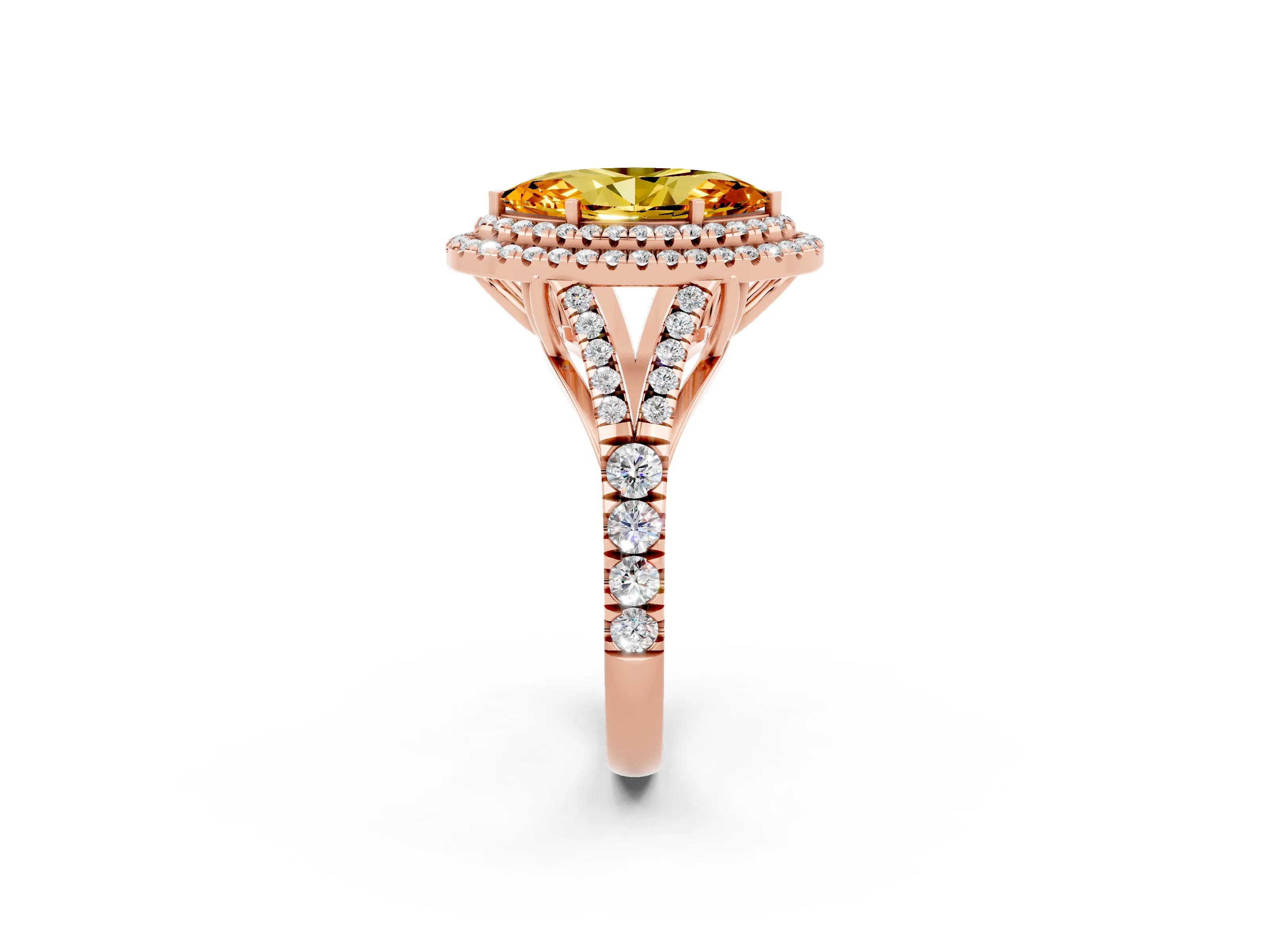 Rose gold Double Halo Marquise Cut Citrine Pavé Split Shank Ring with Prong Setting_2