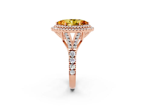 Rose gold Double Halo Marquise Cut Citrine Pavé Split Shank Ring with Prong Setting_2