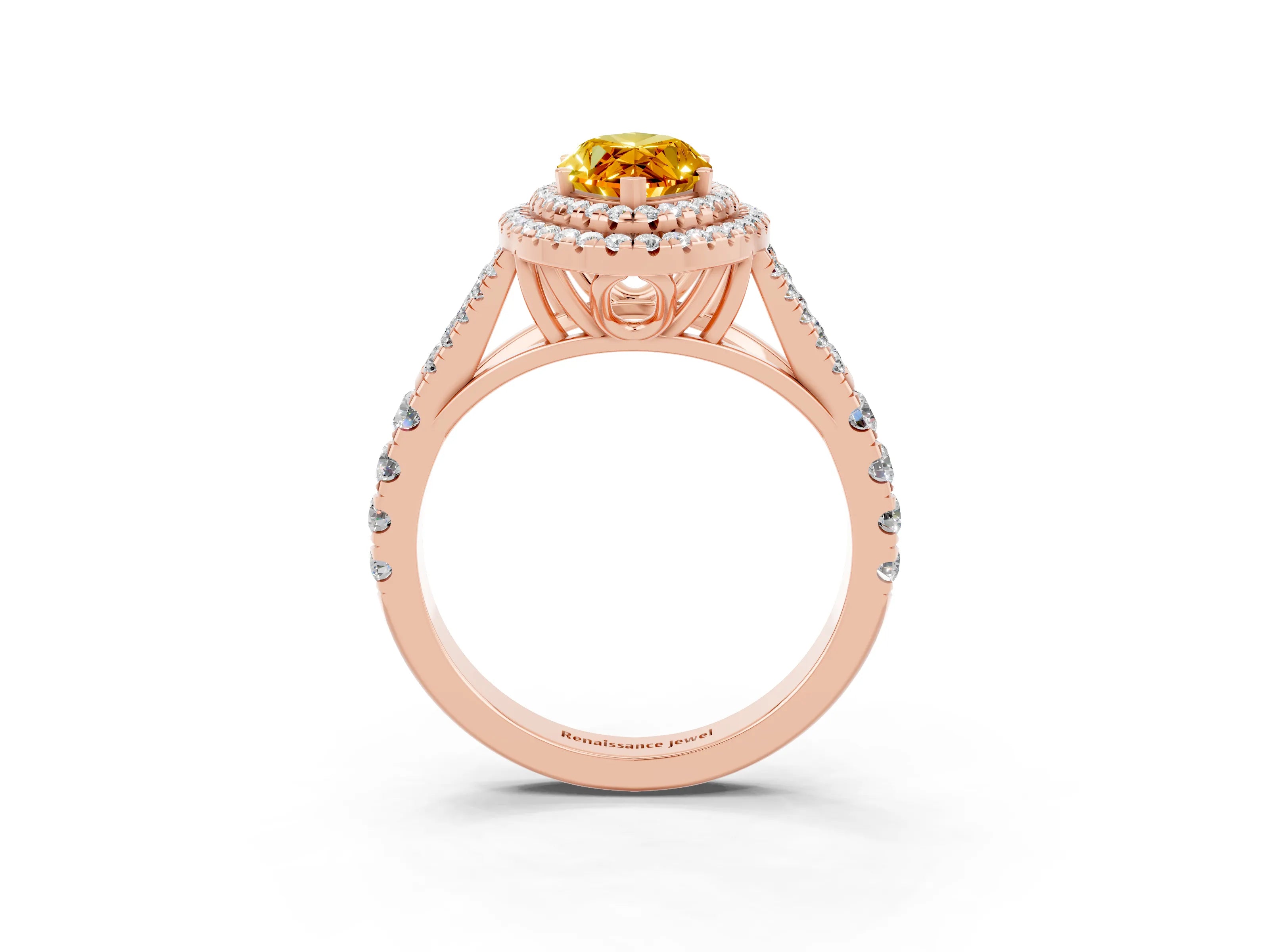 Rose gold Double Halo Marquise Cut Citrine Pavé Split Shank Ring with Prong Setting_3